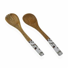 Set d'Ustensiles de Cuisine Versa Fleurs Campagne Bambou Porcelaine Bois de manguier