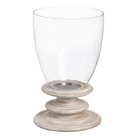 Bougeoir Blanc Bois Verre 28 x 28 x 43 cm