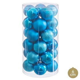 Boules de Noël Bleu Plastique Ø 6 cm (30 Unités)