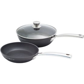 Lot sauteuse 24 cm + poele 20 cm - BAUMALU - Black edition - Avec couvercle - Aluminium