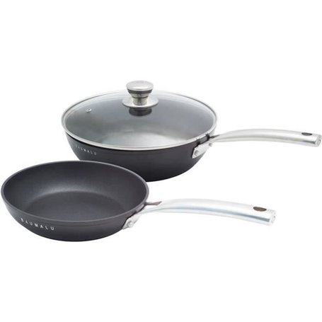 Lot sauteuse 24 cm + poele 20 cm - BAUMALU - Black edition - Avec couvercle - Aluminium