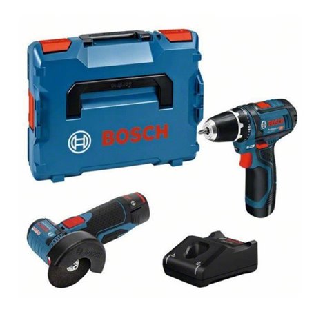 Pack 2 outils BOSCH Perceuse-visseuse GSR 12V-15 + Meuleuse angulaires GWS 12V-76 + 2 batteries 2Ah 12V + chargeur en L-BOXX