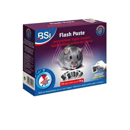 Anti-rats et souris 120g - BSI - Efficacité radicale - Flash Pâte - 12 sachets de pâte 10g pret a l'emploi