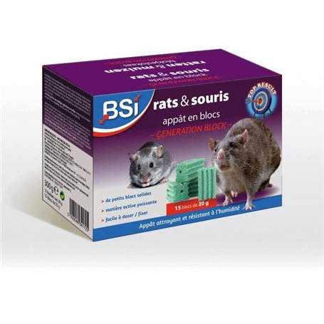 Anti-rats et souris 300g - BSI - Efficacité radicale - Generation Block - 15 blocks de 20g - Adapté zones tres humides