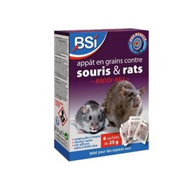 Anti-rats et souris 150g - BSI - Efficacité radicale - Brodi-Kill Grain - 6 sachets de blé de 25g -  Derniere génération