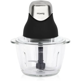 Mini hachoir électrique - H.Koenig - LEO8 - 320 W - Bol en verre 1 L - Lames en acier inoxydable - Noir mat et chrome
