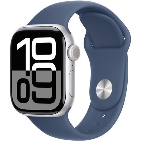 Apple Watch Series 10 GPS - 42mm - Boîtier Silver Aluminium - Bracelet Denim Sport Band - S/M