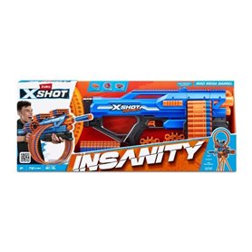 Blaster Rotatif - ZURU - XSHOT Insanity Mad Mega Barrel - Blaster avec barillet de 72 fléchettes et portée de 27 metres