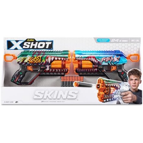 Pack Blasters - ZURU - XSHOT Skins Griefer 2PK - Blasters a canon rotatif avec tir a 27 metres et 24 fléchettes incluses