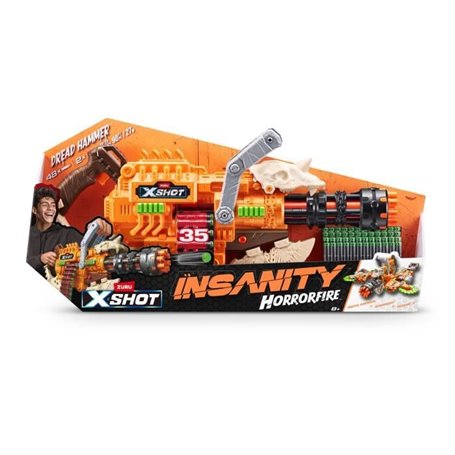 Blaster a Ceinture - ZURU - XSHOT Insanity HorrorFire Dread Hammer - Blaster avec ceinture de 35 fléchettes et portée de 30 metr