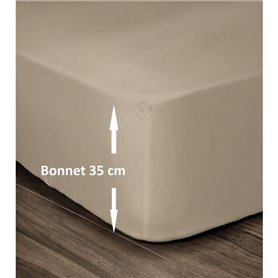 LOVELY HOME Drap Housse 100% Coton 180x200cm - Bonnet 35cm - Beige