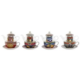 Théière Home ESPRIT Jaune Rouge Verre Porcelaine 1 L (4 Unités)