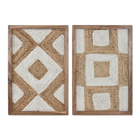 Cadre Home ESPRIT Blanc Naturel Géométrique Boho 40 x 3 x 60 cm (2 Unités)