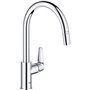 Robinet de cuisine - Chromé - Bec haut en C - Mousseur extractible - Rotation 360 - Limiteur de débit - GROHE Start Curve -