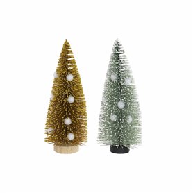 Sapin de Noël DKD Home Decor Polyester Bois Pompons (2 pcs) (7 x 7 x 17 cm)