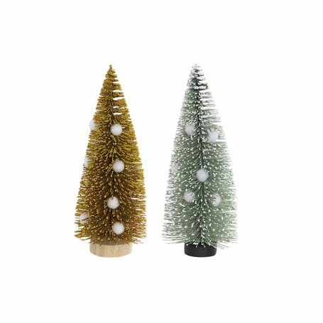 Sapin de Noël DKD Home Decor Polyester Bois Pompons (2 pcs) (7 x 7 x 17 cm)