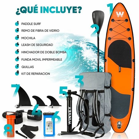 Planche de Paddle Surf Gonflable avec Accessoires Winvey SUP-O Orange