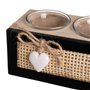 Bougeoir HEARTS Blanc Noir Naturel Bois Verre Canne Bois MDF 22 x 8 x 7 cm