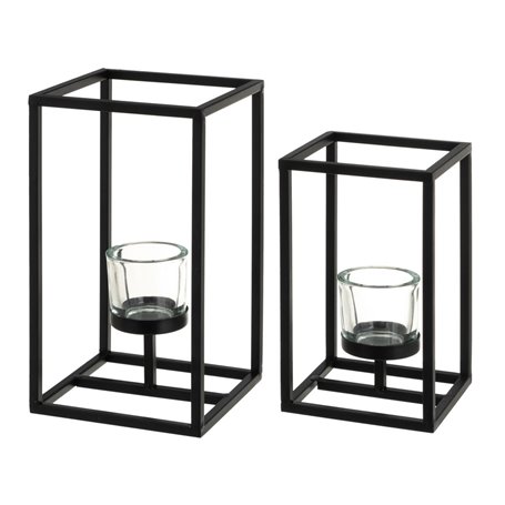 Ensemble de bougeoirs Noir Verre Fer 14 x 14 x 25 cm (2 Unités)