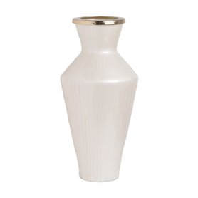 Vase Blanc Doré Aluminium Verre 28 x 28 x 57 cm