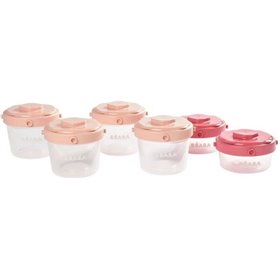 BEABA Lot de 6 portions clip de conservation 1er âge 60 ml/120 ml rose