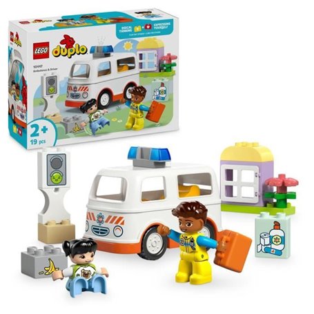 LEGO DUPLO 10447 L'ambulance et le chauffeur - Jouet interactif pour les enfants des 2 ans