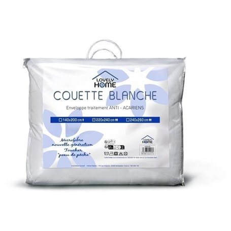 Couette 240 x 260 cm - LOVELY HOME - Chaude - 450 g/m² - Anti-acariens - 2 personnes - Blanc