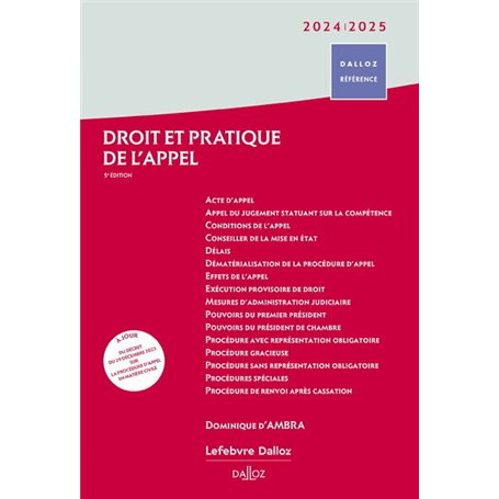 Droit et pratique de l'appel 2024/2025. 5e éd.