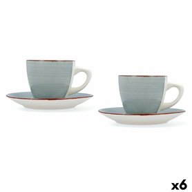 Lot de tasses avec soucoupes Quid Vita Morning Bleu Céramique (4 Pièces) (6 Unités)