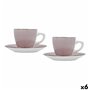 Lot de tasses avec soucoupes Quid Vita Morning Rose Céramique (4 Pièces) (6 Unités)