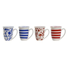 Tasse avec filtre pour infusions Home ESPRIT Bleu Rouge Acier inoxydable Porcelaine 380 ml (4 Unités)