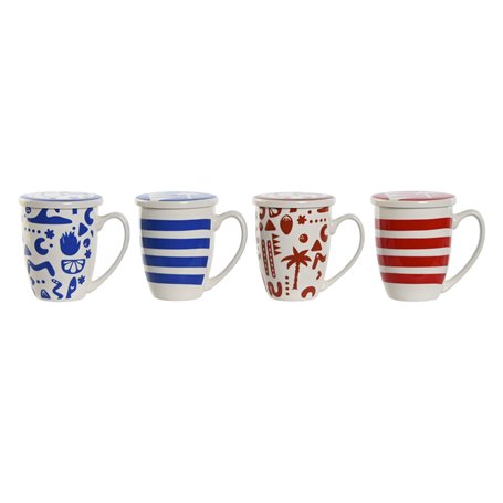 Tasse avec filtre pour infusions Home ESPRIT Bleu Rouge Acier inoxydable Porcelaine 380 ml (4 Unités)