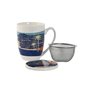 Tasse avec filtre pour infusions Home ESPRIT Bleu Vert Acier inoxydable Porcelaine Tropical 380 ml (3 Unités)