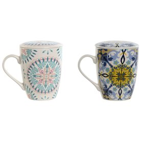 Tasse avec filtre pour infusions Home ESPRIT Bleu Blanc Turquoise méditerranéen 340 ml (2 Unités)