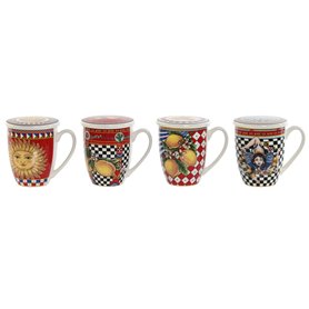 Ensemble de 4 mugs Home ESPRIT Jaune Rouge Moderne Citron 380 ml (4 Unités)