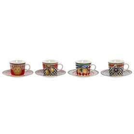 Lot de tasses avec soucoupes Home ESPRIT Jaune Rouge Porcelaine 12,5 x 12,5 x 1,5 cm (4 Unités)