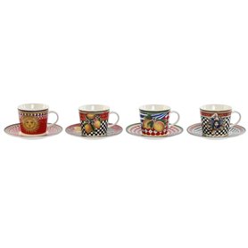 Lot de tasses avec soucoupes Home ESPRIT Jaune Rouge Porcelaine 220 ml 15,6 x 15,6 x 1,7 cm (4 Unités)