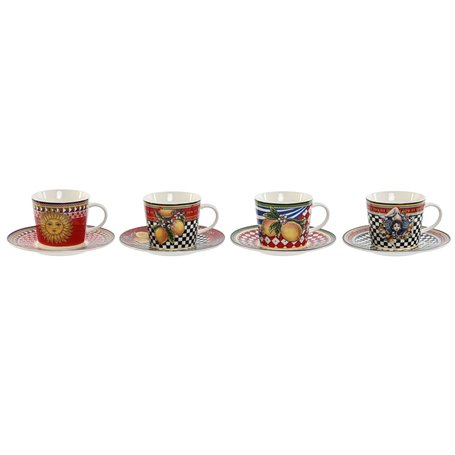 Lot de tasses avec soucoupes Home ESPRIT Jaune Rouge Porcelaine 220 ml 15,6 x 15,6 x 1,7 cm (4 Unités)