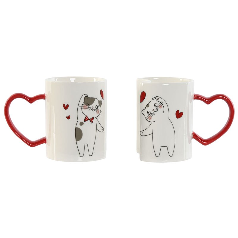 Ensemble de 2 mugs Home ESPRIT Love Blanc Rouge Chats