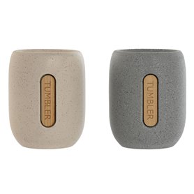 Support pour brosses à dents Home ESPRIT Gris Crème Dolomite 8,5 x 7 x 11 cm (2 Unités)