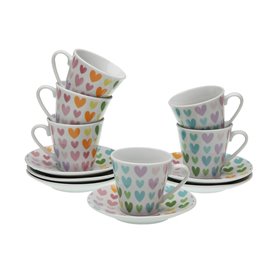 Lot de tasses avec soucoupes Versa Porcelaine Coeurs