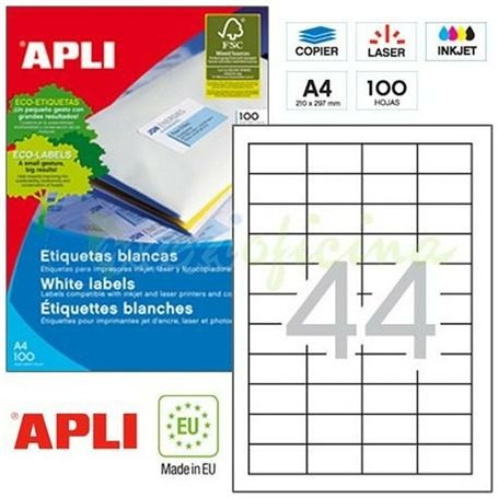 Étiquettes adhésives Apli 1285 100 Volets 48,5 x 25,4 mm Blanc