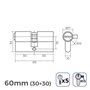 Cylindre de sécurité EDM 85167 R15 Doré Laiton Came longue 60 x 30 x 17 mm