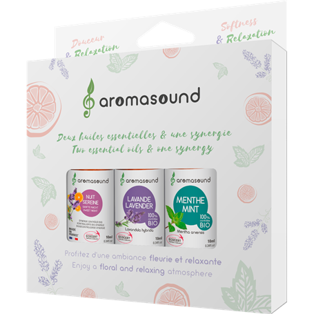 Coffret Kit 3 Huiles Essentielles + 3 huiles essentielles Softness & Relaxation Aromasound