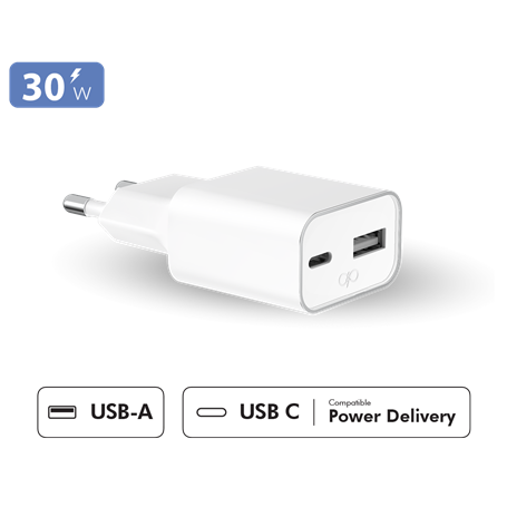 Double Chargeur maison 30W Power Delivery GaN Blanc - Garanti à vie Force Power Lite