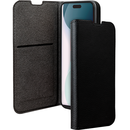 Folio Wallet iPhone 16 Pro Support vidéo Noir - 65% Plastique recyclé Certifié GRS Bigben