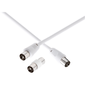 Câble TV Coaxial 9,52mm Mâle / Femelle 2m + Adaptateur Mâle / Mâle Blanc Force Power Lite