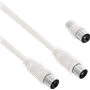 Câble TV Coaxial 9,52mm Mâle / Femelle 2m + Adaptateur Mâle / Mâle Blanc Force Power Lite