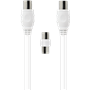 Câble TV Coaxial 9,52mm Mâle / Femelle 2m + Adaptateur Mâle / Mâle Blanc Force Power Lite