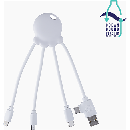 Câble 3 en 1 Octopus Ecoresponsable USB A/micro USB & USB C & Lightning 0,15m Blanc Xoopar